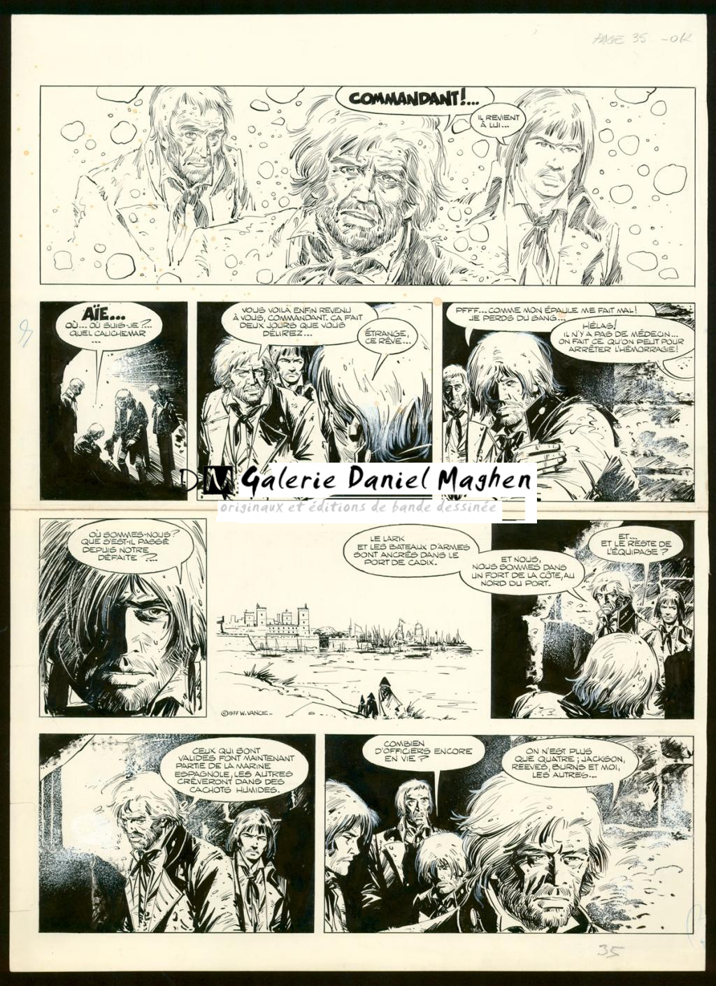 Planche originale n°34  (numérotée 35) - William Vance - Encre de Chine et gouache blanche sur papier - 5597