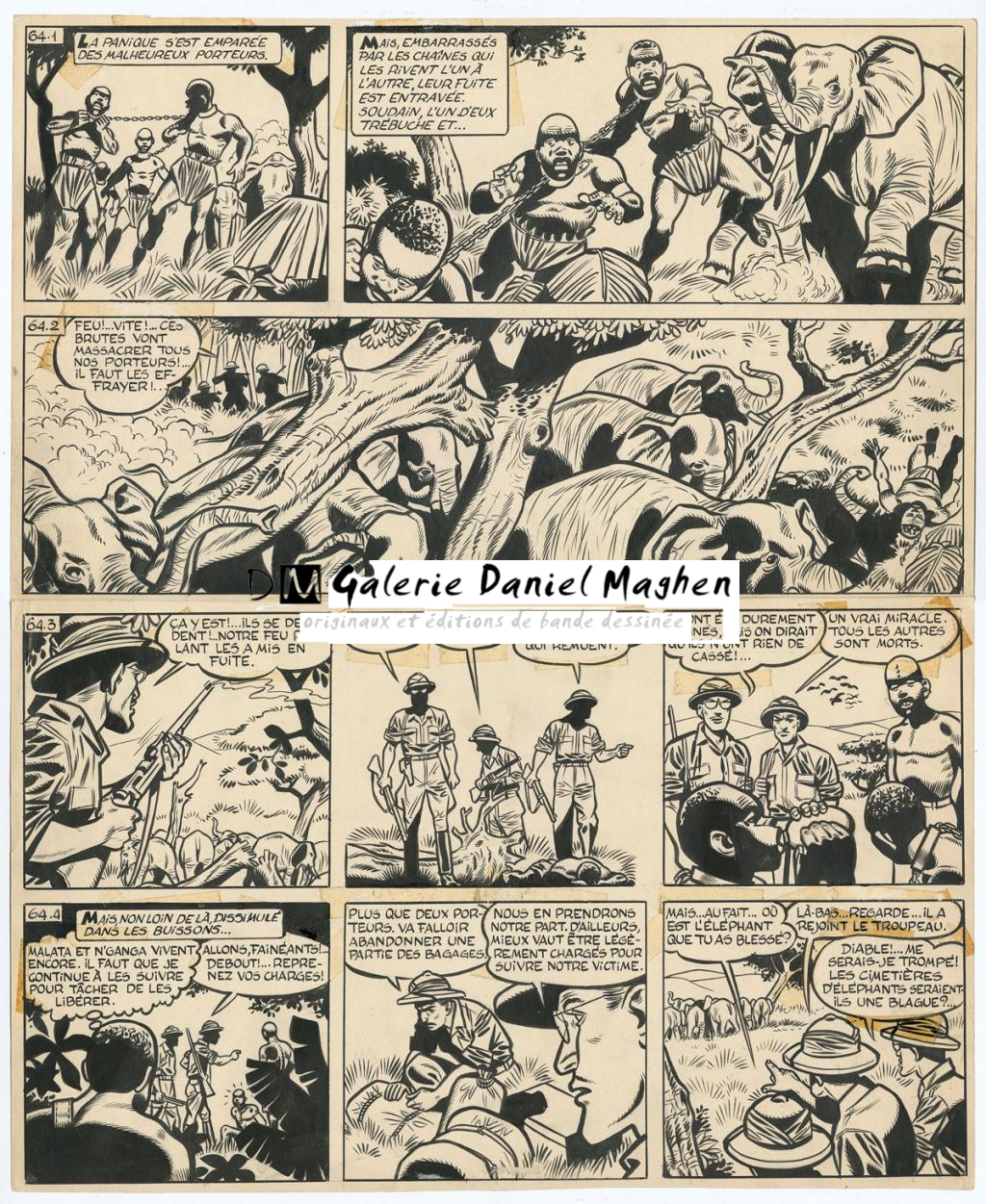 Planche originale n°64, prépubliée dans La Libre Junior en 1958 - Victor Hubinon - Encre de Chine sur papier - 4408