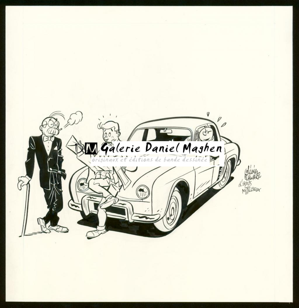 Illustration originale pour une annonce dans lemagazine Spirou et pour un projet d'album de Gil Jourdan - Olivier Schwartz - Encre de Chine et crayon bleu sur papier - 6154