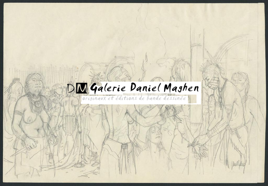 Illustration originale - André Juillard - Crayon noir et crayon de couleur sur papier - 6231