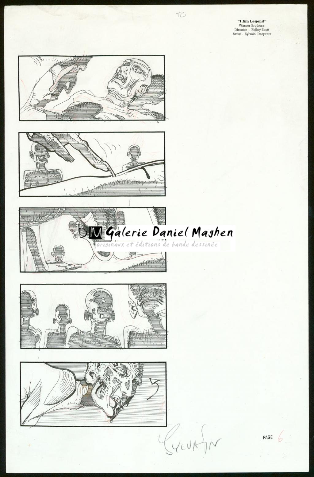 Story board pour le projet de film I Am Legend par Ridley Scott avec Arnold Schwarzenegger - Sylvain Despretz - Technique mixte sur papier - 3953