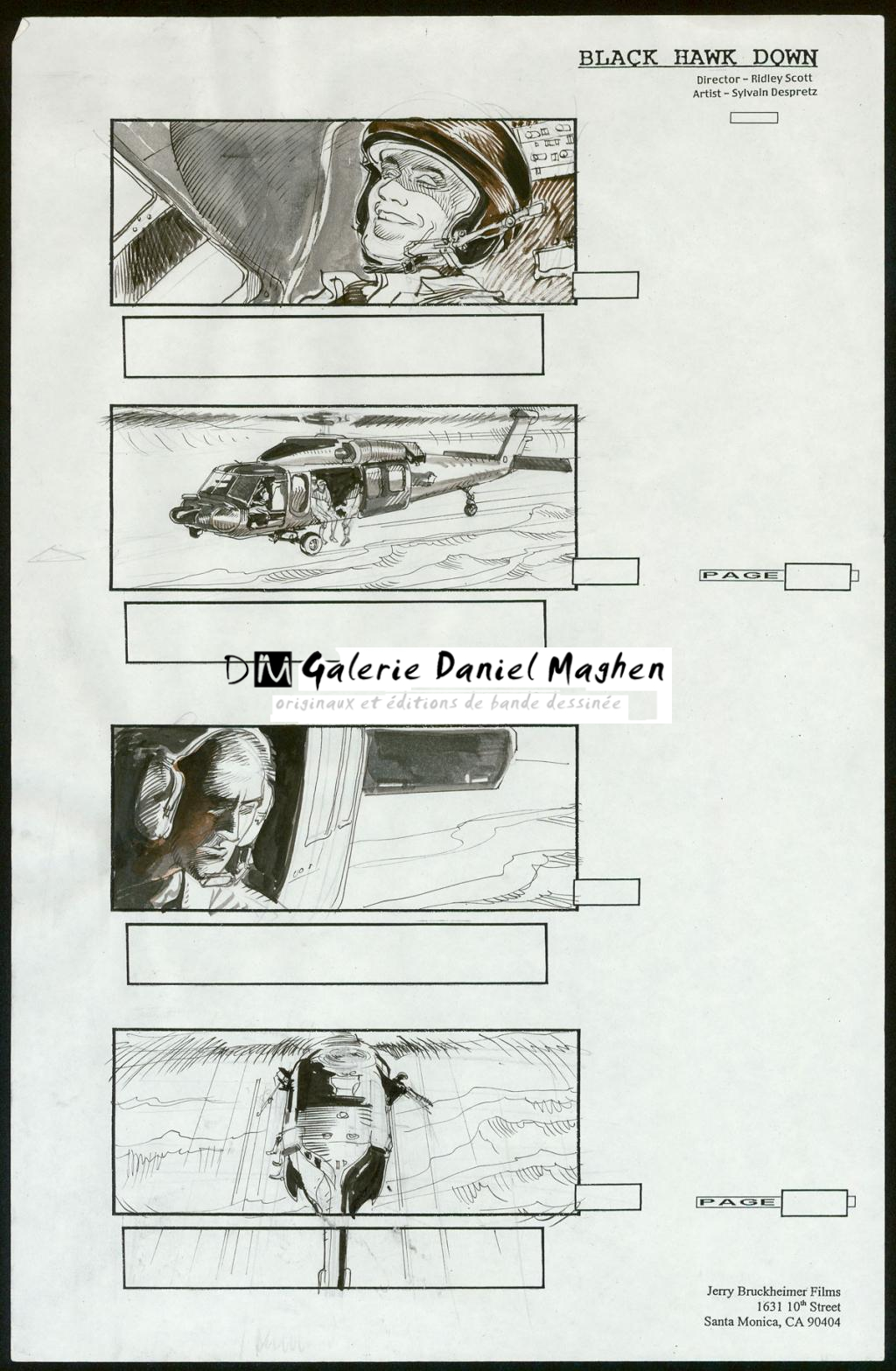 Story board pour le film Black Hawk Down (La Chute du Faucon noir) de Ridley Scott - Sylvain Despretz - Technique mixte sur papier - 3954