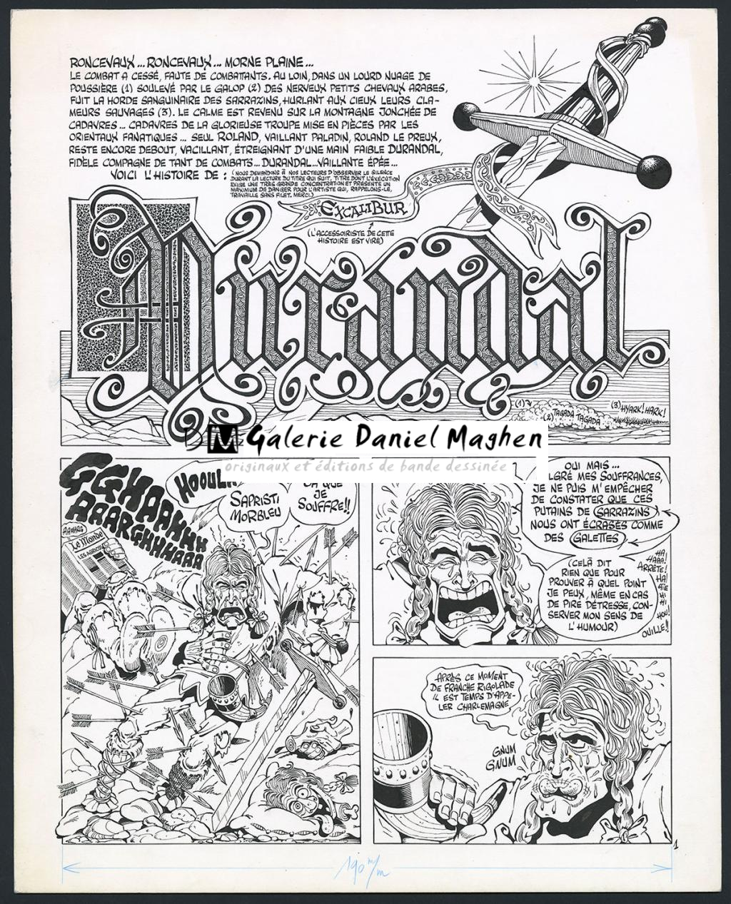 Planche originale n°1 de l'histoire en 7 pages Durandal, prépubliée dans Fluide Glacial n°7 d'octobre-novembre 1976 - Marcel Gotlib - Encre de Chine sur papier - 6067