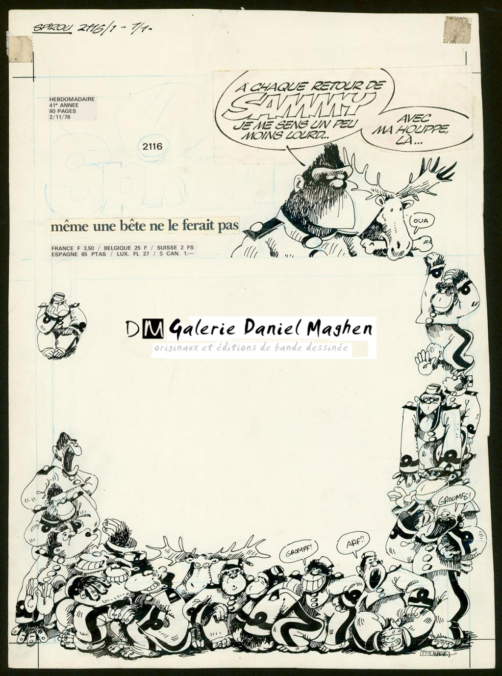 illustration originale pour la couverture de Spirou 2116 de 1978 - F'murr - Encre de Chine sur papier - 3716