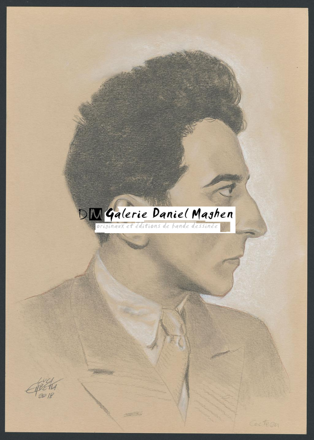 Illustration originale - portrait de Jean Cocteau - Erbetta Luca - Technique mixte - 4062