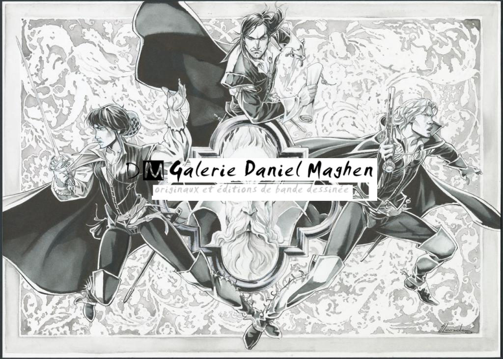 Illustration originale de l'ex libris du 2ème coffret des tomes 1 et 2 - Juan Luis Landa - Encre de Chine et lavis sur papier - 4165