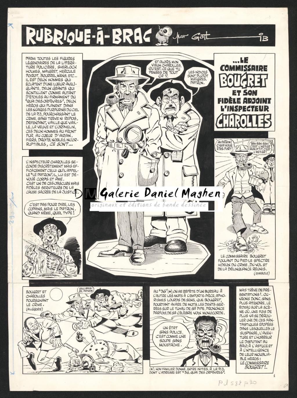Planche originale n°1 pour une histoire en 5 planches Bougret the policeman - Marcel Gotlib - Encre de Chine sur papier - 5883