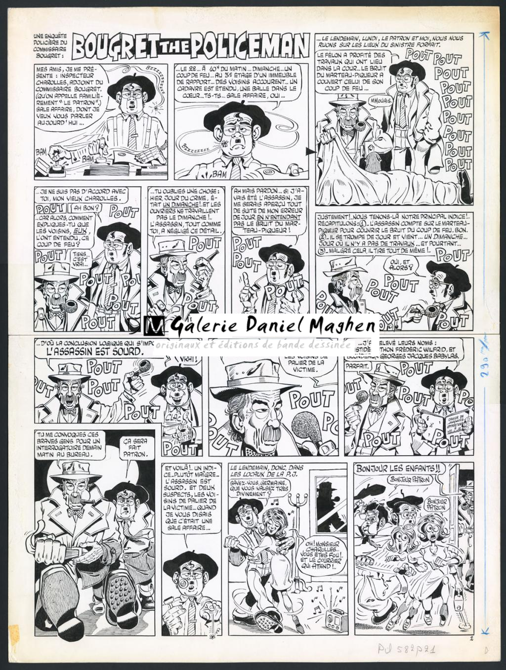 Planche originale n°2 pour une histoire en 5 planches Bougret the policeman - Marcel Gotlib - Encre de Chine sur papier - 5882