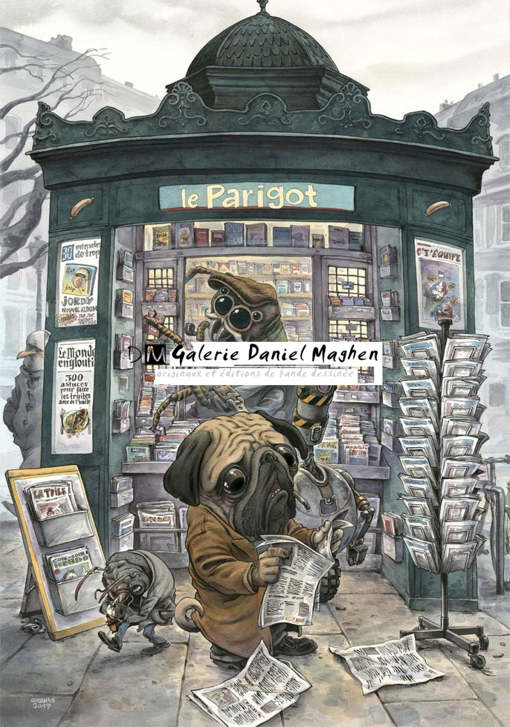 Illustration originale, Presse à scandale - Guznag - Encres acryliques sur papier aquarelle - 6265