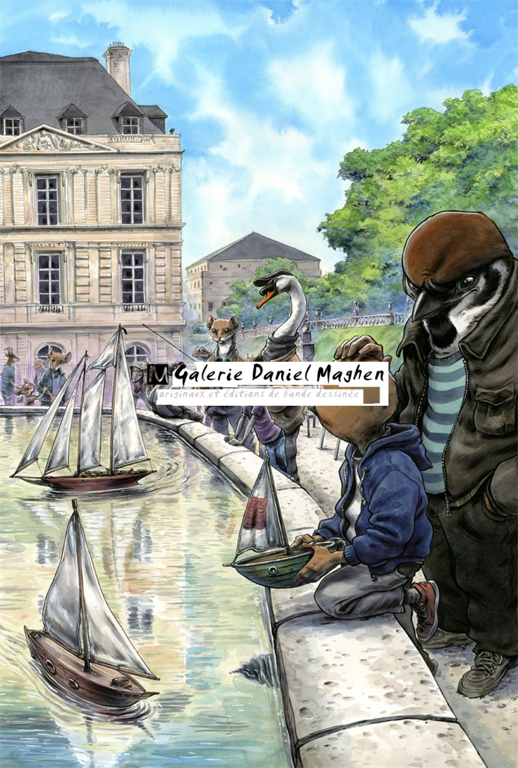 Illustration originale, Petits bateaux - Guznag - Encres acryliques sur papier aquarelle - 6266