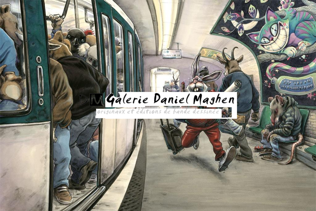 Illustration originale, En retard - Guznag - Encres acryliques sur papier aquarelle - 6267