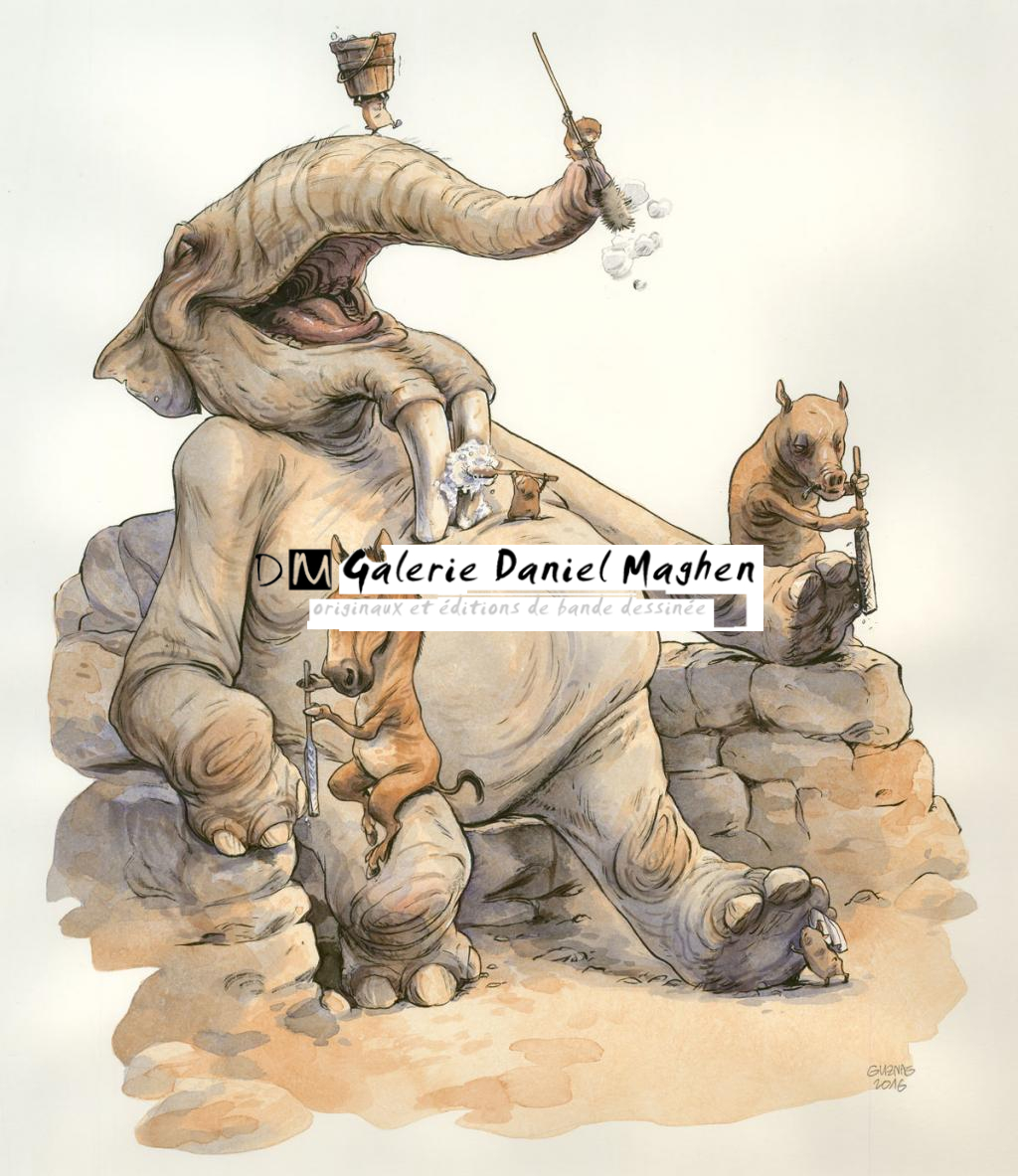 Illustration originale, Elephant - Guznag - Encres acryliques sur papier aquarelle - 6268