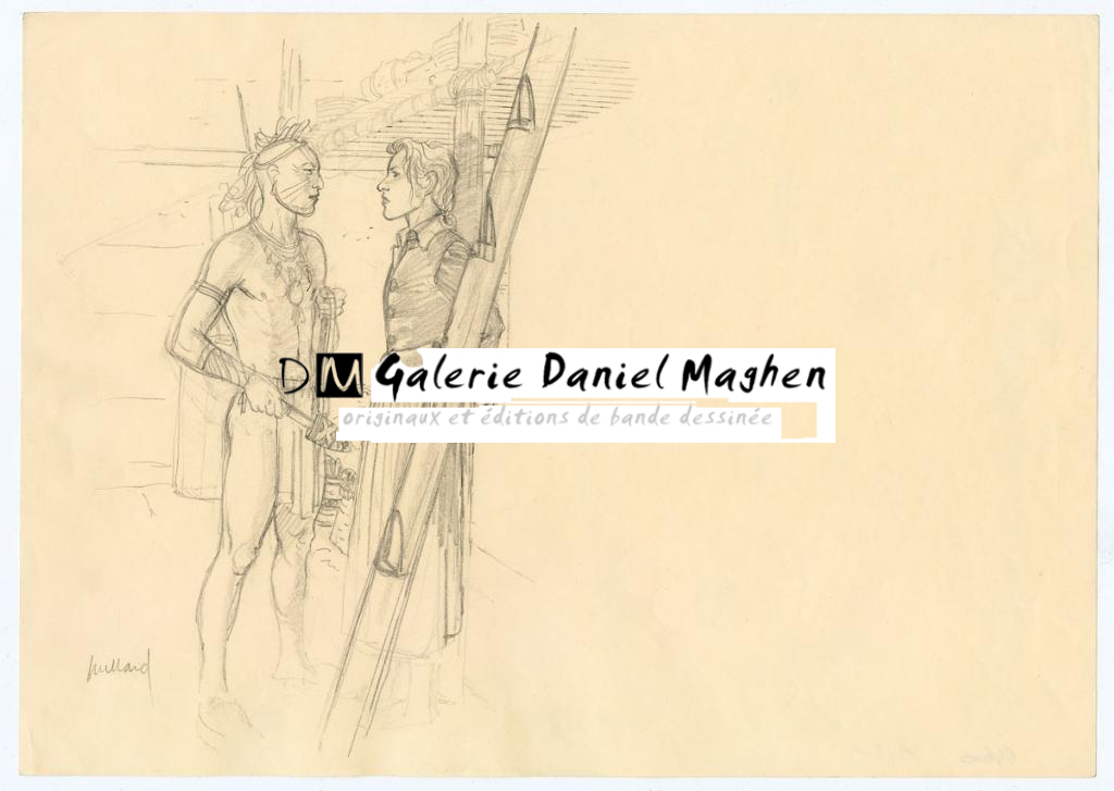 Crayonné original - André Juillard - Crayon noir et crayon de couleur sur papier - 6226