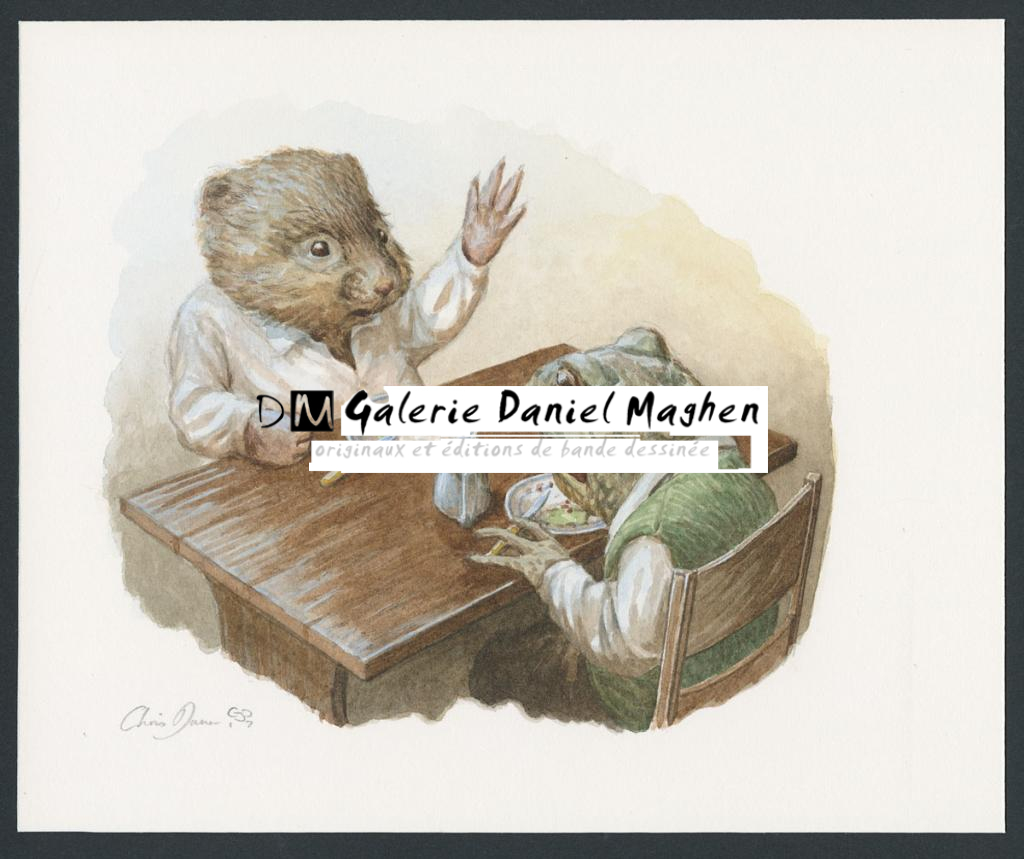 Illustration originale intitulée "Ratty talking to Toad" (Rat parlant à Taupe) - Christopher Dunn - Aquarelle sur papier - 5492