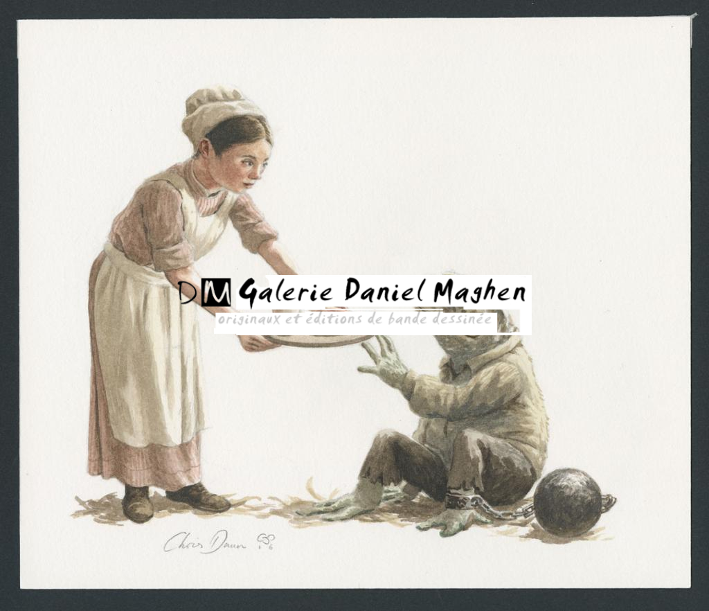 Illustration originale intitulée "Toad and the Goaler's Daughter" (Crapaud et la fille du gardien) - Christopher Dunn - Aquarelle sur papier - 5494