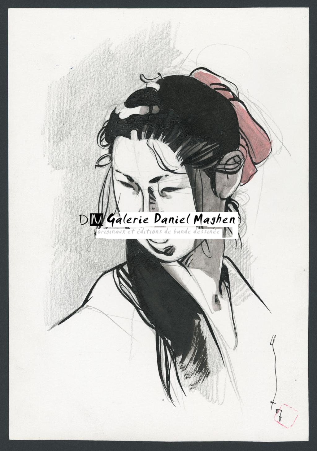 Illustration originale,portrait de femme - Marc Michetz - Aquarelle, mine de plomb et encre de Chine sur pap - 4290