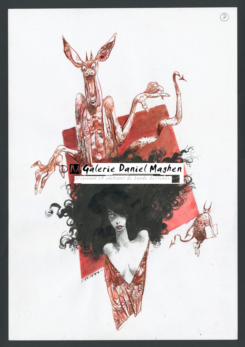 Illustration originale - Sergio Toppi - Encre de Chine et encre de couleur sur papier - 4291