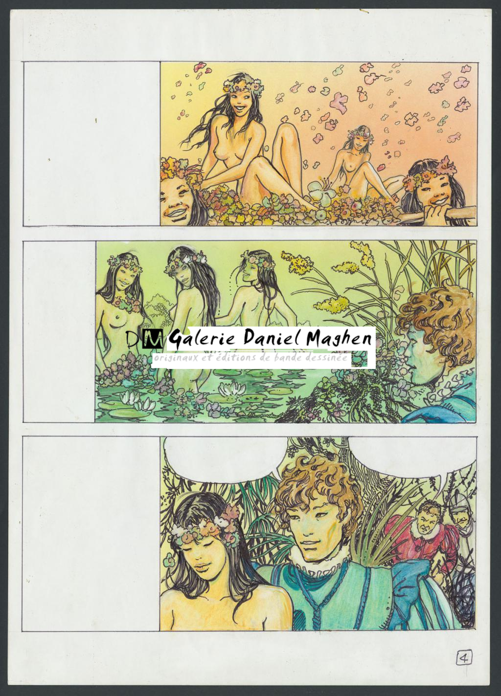 Planche originale n°4 - Milo Manara - Feutre, mine de plomb et crayon de couleur - 4302