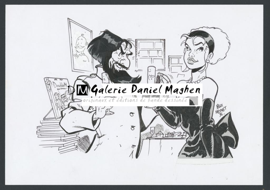 Carton d'invitation réalisée en 1996 pour une exposition à la librairie Raspoutine - Félix Meynet - Encre de Chine, feutre et trame sur papier - 4298