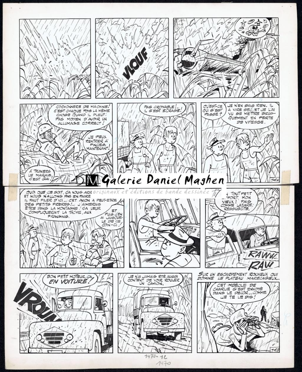 Planche originale  n°14 accompagnée de son calque de mise en couleurs - Maurice Tillieux - Encre de Chine sur papier - 4468