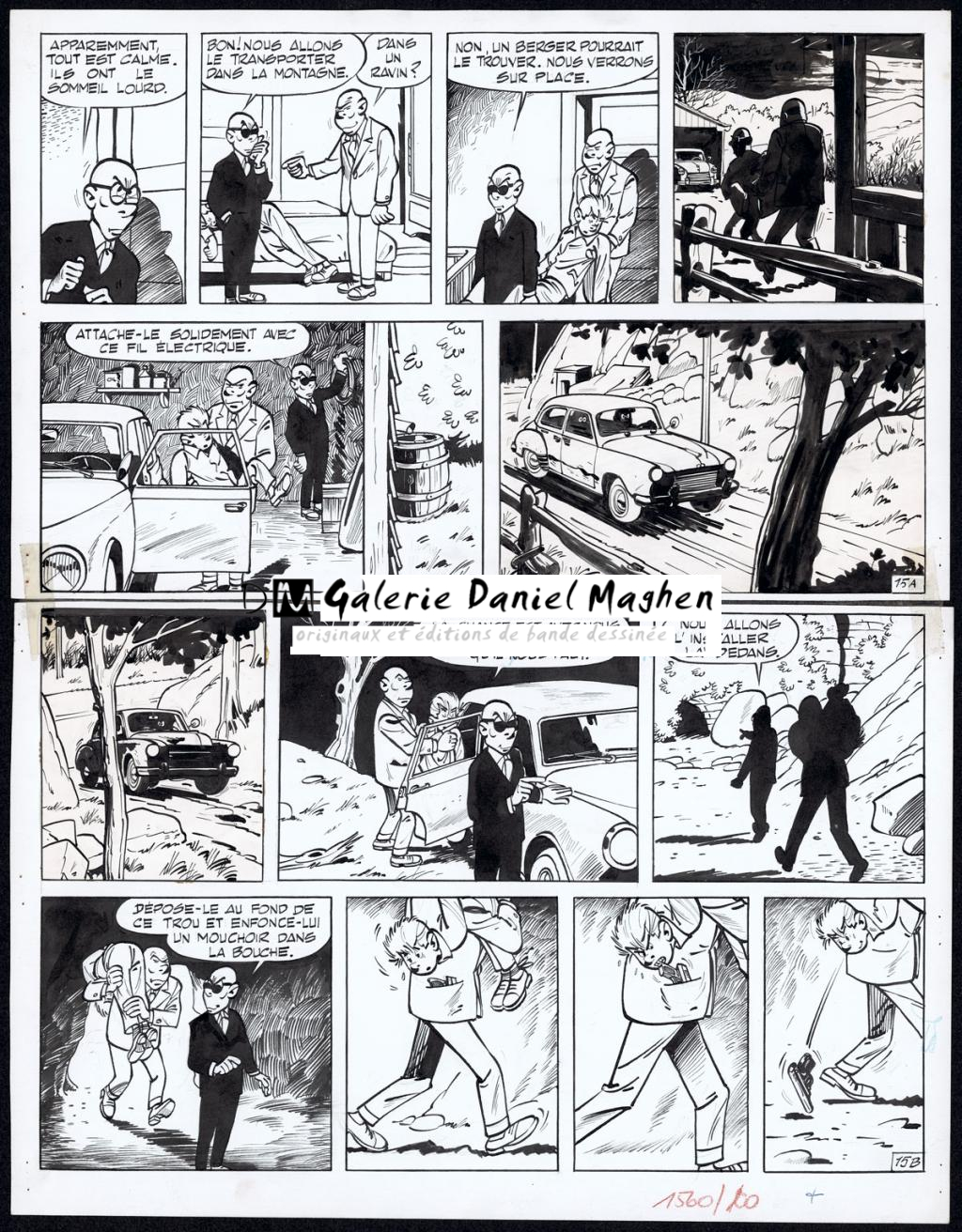 Planche originale  n°15, accompagnée de son calque de mise en couleur - Maurice Tillieux - Encre de Chine sur papier - 4469