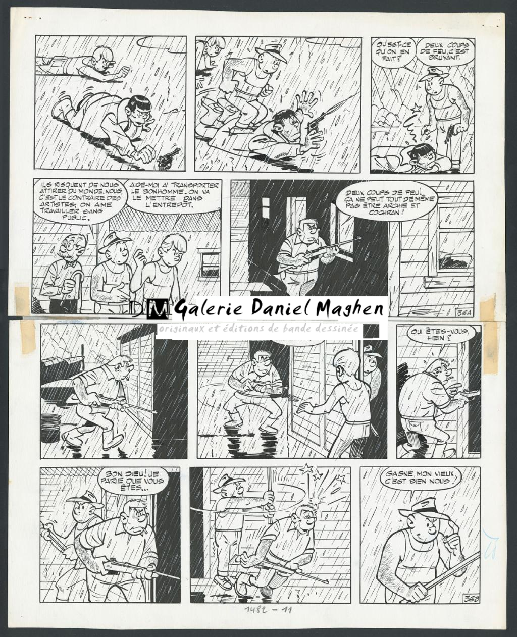 Planche originale n°36 accompagnée de son calque de mise en couleurs - Maurice Tillieux - Encre de Chine sur papier - 4470