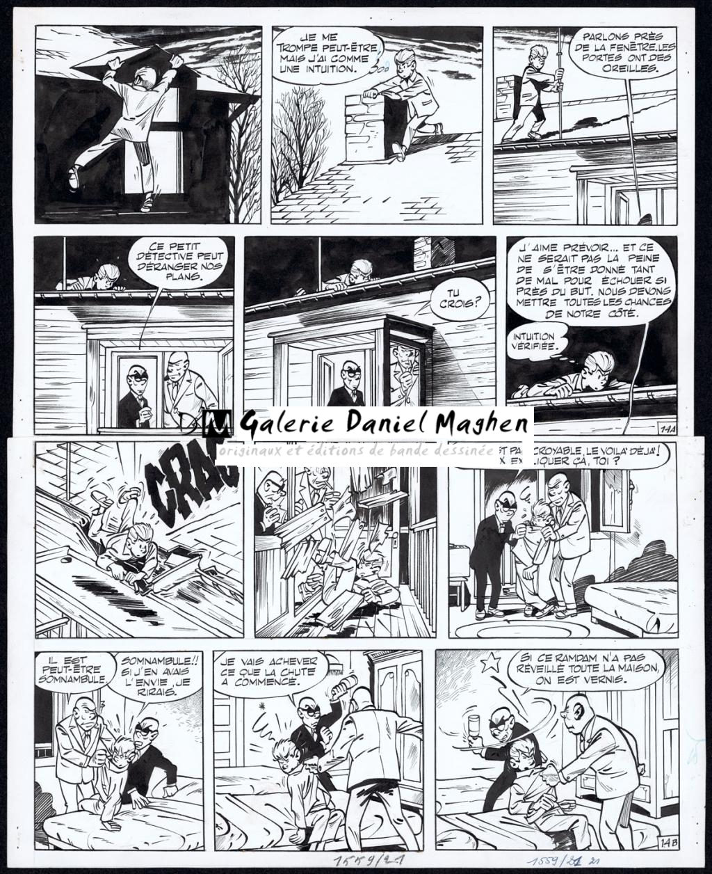 Planche originale n°14, accompagnée de son calque de mise en couleurs - Maurice Tillieux - Encre de Chine sur papier - 4471