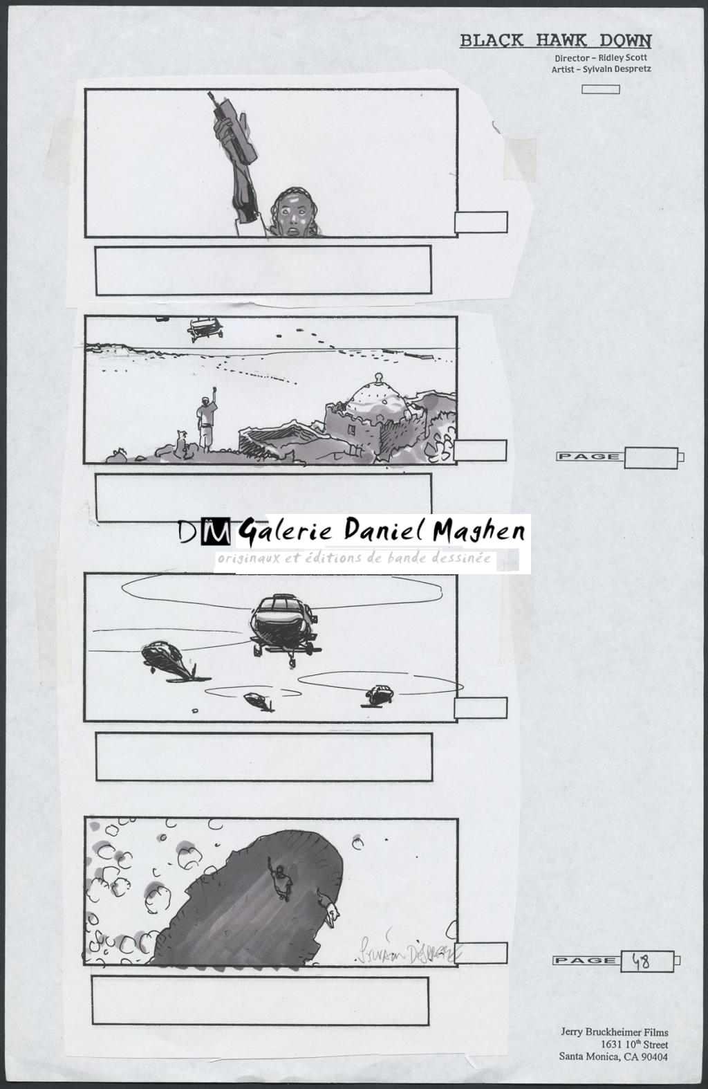 Storyboard réalisé pour le film Black Hawk Down (La Chute du Faucon noir) de Ridley Scott - Sylvain Despretz - Technique mixte sur papier - 4249