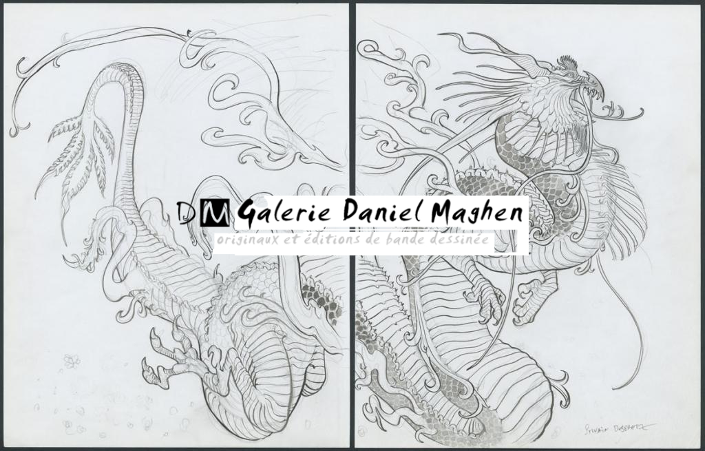 Concept de tatouage pour le film Valérian et la cité des mille planètes de Luc Besson. L'original présente au dos le portrait en pied d'une femme de la délégation indienne - Sylvain Despretz - Encre de Chine et mine de plomb sur papier - 4317