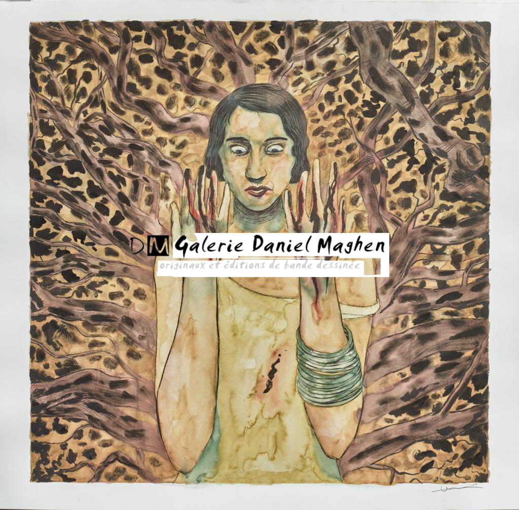 Illustration originale, reprise en couleur de la case 1 page 33 - Clément Oubrerie - Encre de Chine et aquarelle sur papier - 4427