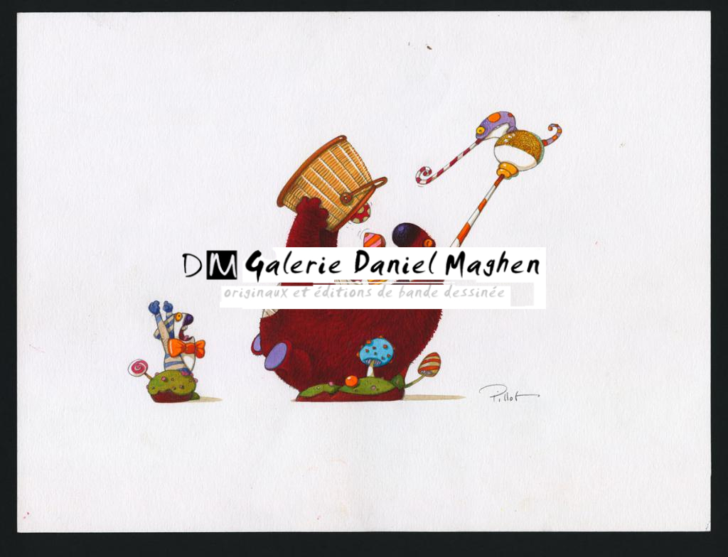 Illustration originale réalisée pour la création d'une chocolaterie de monstres dans la boutique de luxe Landmark à Honk Kong - Frédéric Pillot - Acrylique rehaussée de craie - 6251