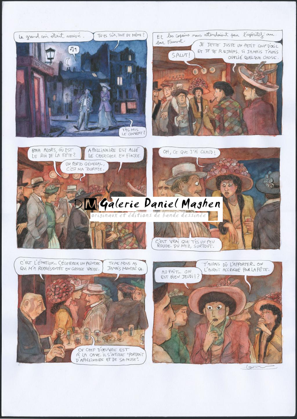 Planche originale, reprise en couleur de la page 76, accompagnée des dessins pour les caes 1 à 5 (lavis et mine de plomb sur papier) - Clément Oubrerie - Encre de Chine et aquarelle sur papier - 4546