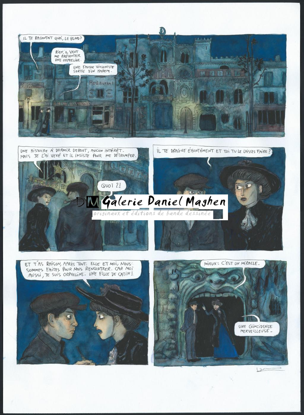 Planche originale, reprise en couleur de la page 12, accompagnée des dessins (encre, lavis et mine de plomb sur papier) - Clément Oubrerie - Encre de Chine et aquarelle sur papier - 4547