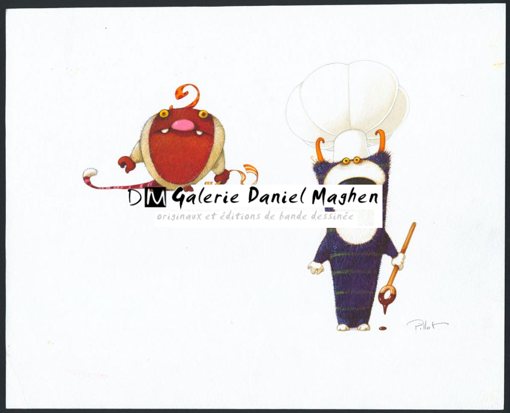 Illustration originale réalisée pour la création d'une chocolaterie de monstres dans la boutique de luxe Landmark à Honk Kong - Frédéric Pillot - Acrylique rehaussée de craie - 4807