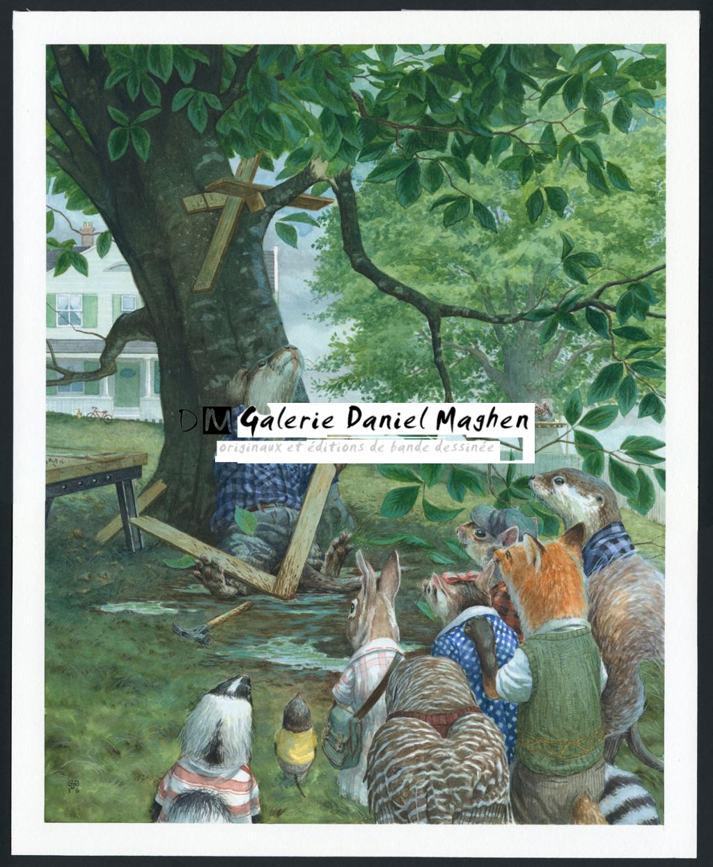Illustration originale, Mr Otter Building A Treehouse - Christopher Dunn - Aquarelle sur papier - 4730
