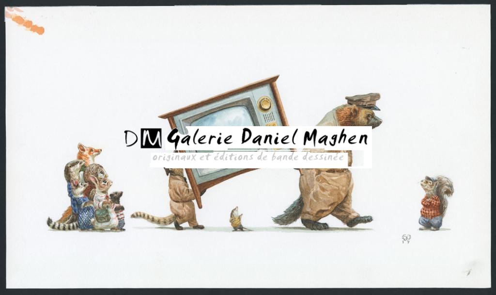 Illustration originale, TV Delivery - Christopher Dunn - Aquarelle sur papier - 4731