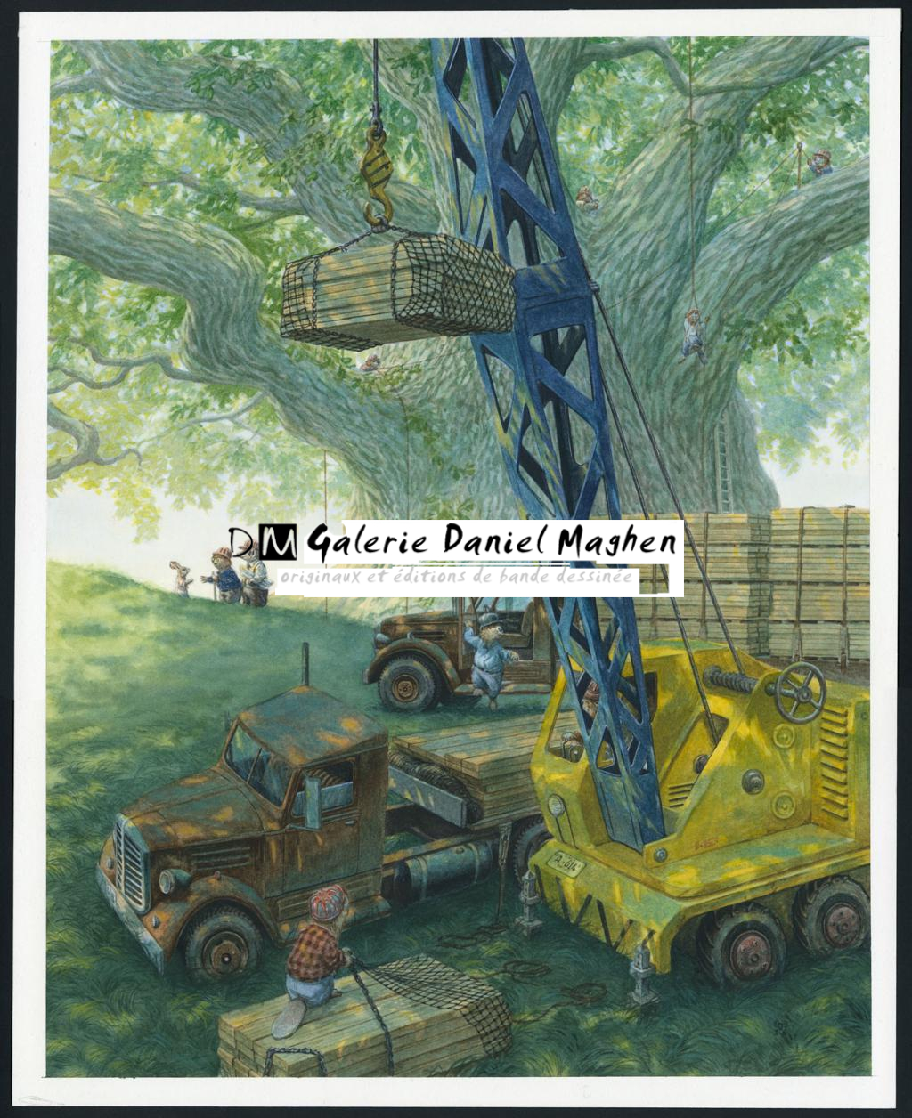 Illustration originale,Treehouse Construction Begins - Christopher Dunn - Aquarelle sur papier - 4734