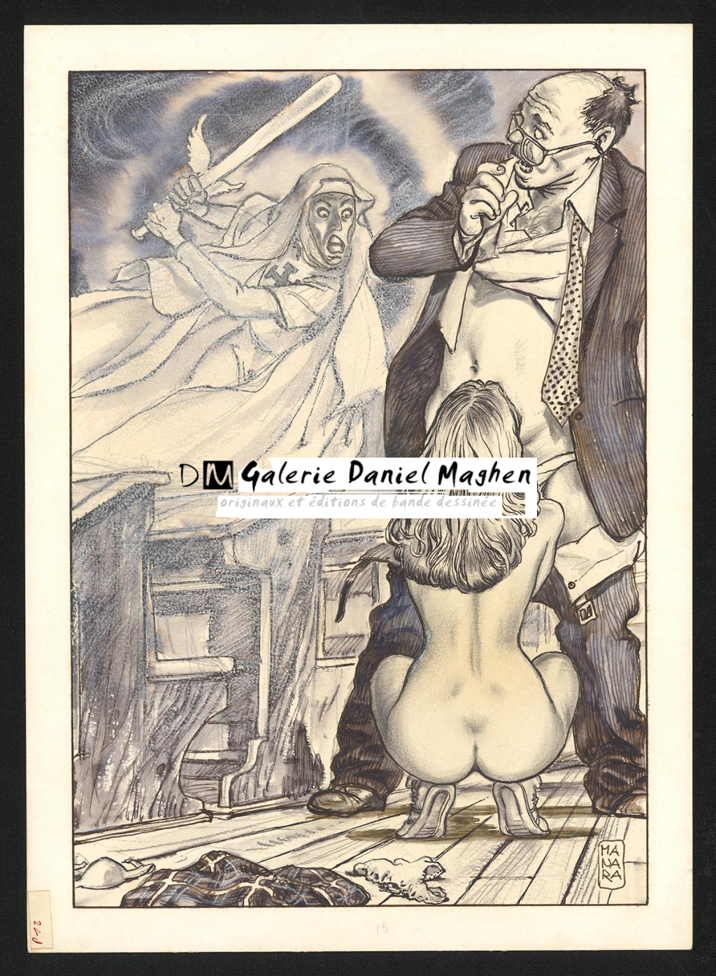 Illustration originale - Milo Manara - Technique mixte sur papier - 6449