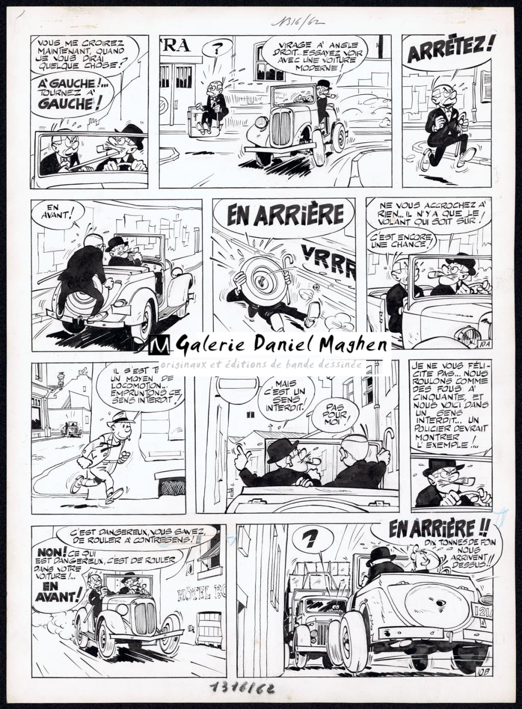 Planche originale n°10 issue de l'histoire La Poursuite, prépubliée dans Spirou en 1963, accompagnée de son calque d'indication couleur - Maurice Tillieux - Encre de Chine sur papier - 5626