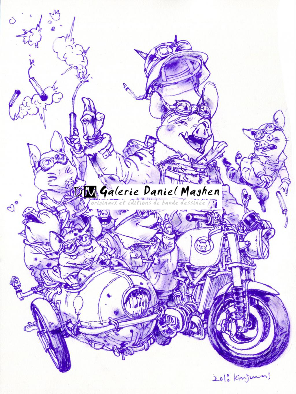 Illustration originale pour la carte postale pour le nouvel an 2019, année du cochon - Kim Jung Gi - Encres de couleur sur papier - 4858