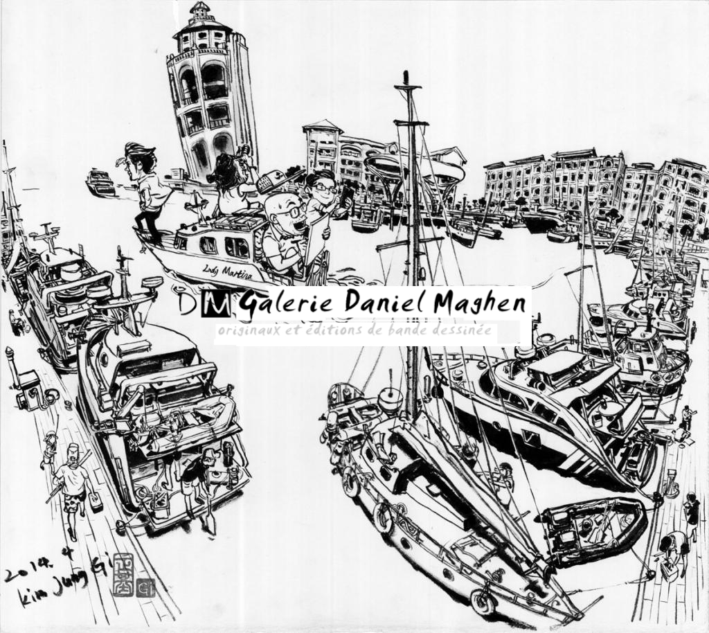 Illustration originale réalisée pour la ville de Penang en Malaysie. Kim Jung s'est représenté dans cette llustration - Kim Jung Gi - Encre de Chine sur papier - 4786