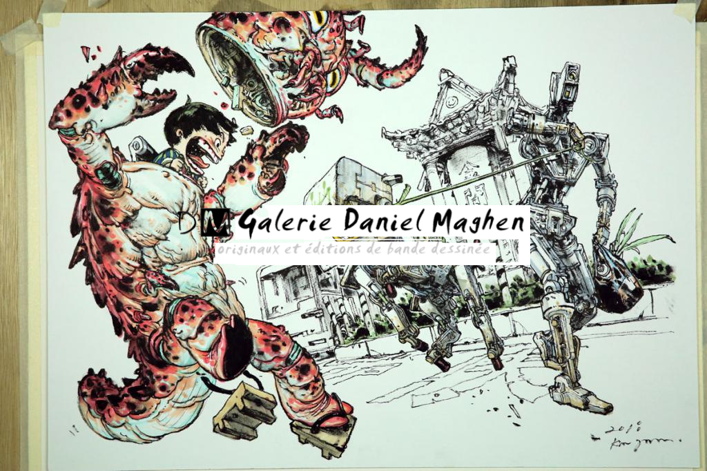 Illustration originale réalisée pour un fabriquant de jouets au Japon - Design de robots - Kim Jung Gi - Encre de chine et encre de couleur sur carton fort - 6246