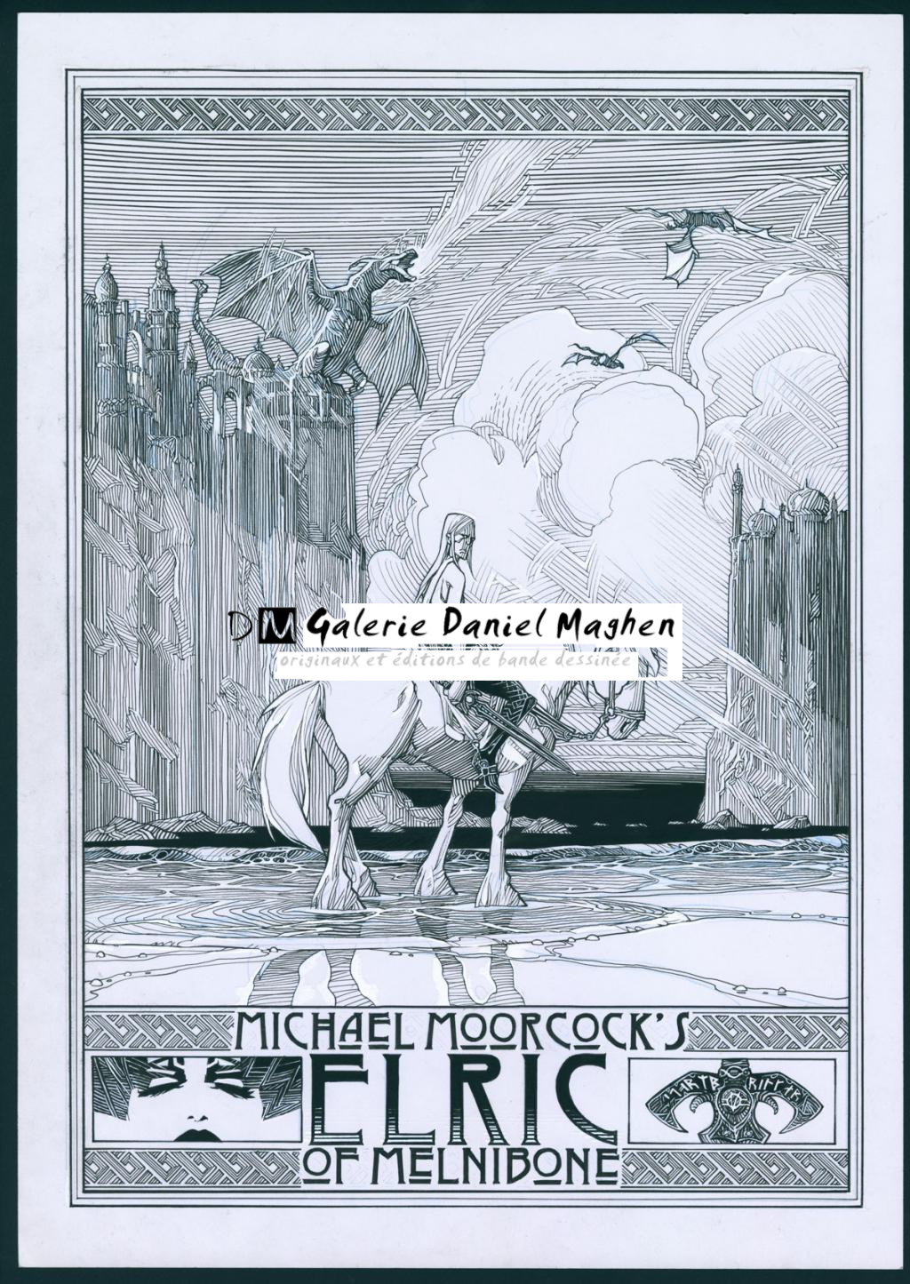 Illustration originale, hommage à Elric Le Nécromancien - Olivier Vatine - Encre de Chine sur papier - 3