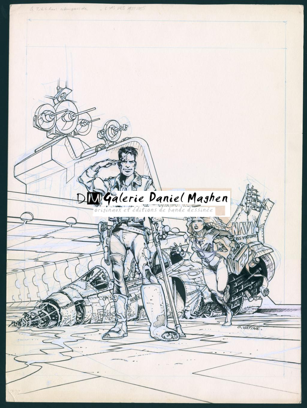 Couverture originale de L'As des Astres - Olivier Vatine - Encre de Chine, crayon de couleur et gouache sur p - 5697