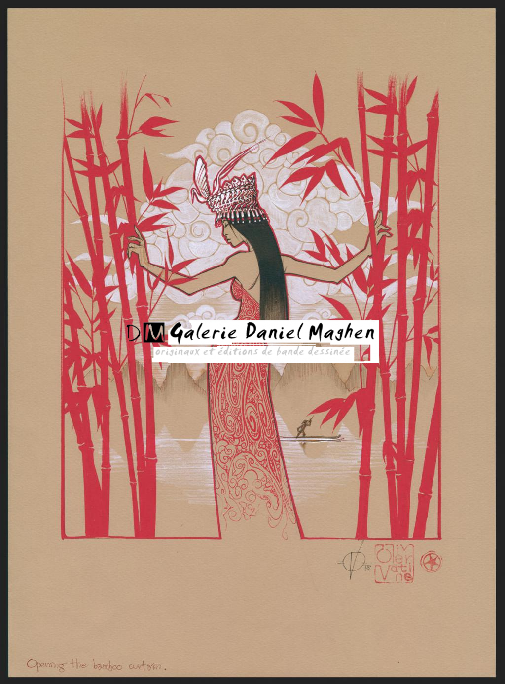 Opening the bamboo curtain, illustration originale, réalisée en 2018 - Olivier Vatine - Encre de Chine et Posca sur papier mi-teintes - 6