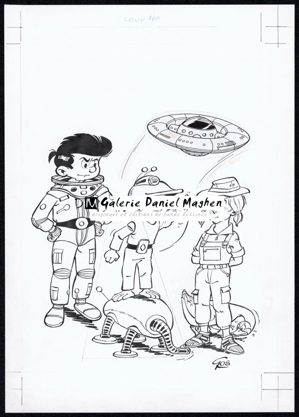 Couverture originale, ajout collé (soucoupe volante), une rustine (Scrameustache) - Roland Gos - Encre de Chine sur papier - 5043