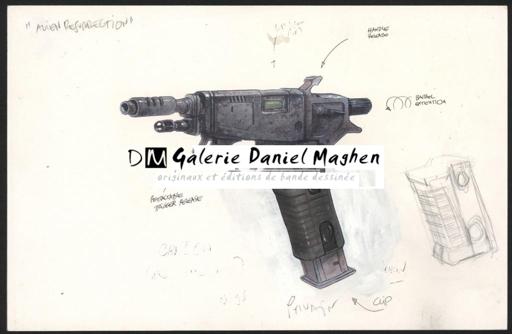 Concept art réalisé pour le design d'un pistolet de Annalee Call (Winona Ryder) dans le film Alien, la résurrection de Jean-Pierre Jeunet - Sylvain Despretz - Technique mixte sur papier - 5094