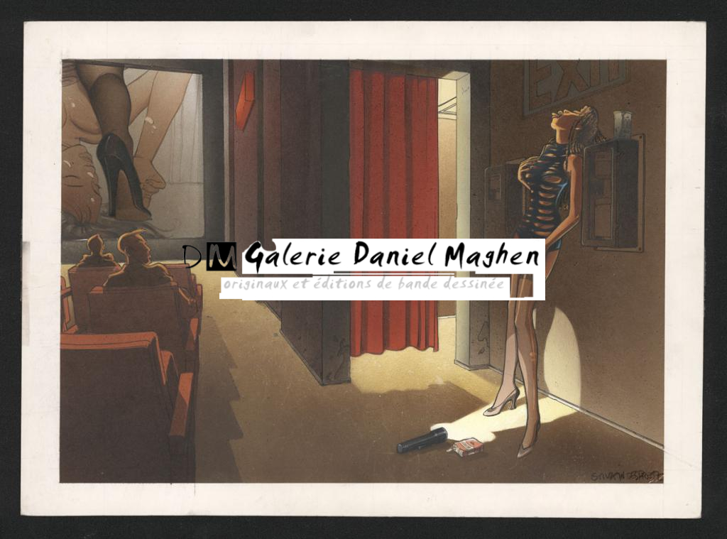 Illustration originale en hommage à la petite ouvreuse d' Edward Hopper - Sylvain Despretz - Technique mixte sur papier - 5090