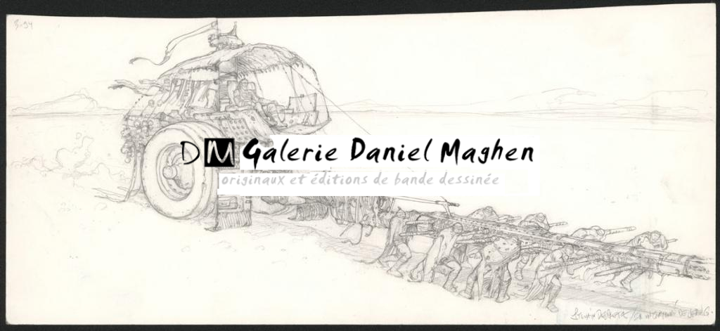 Crayonné original réalisé à deux mains, Sylvain Despretz et Moebius pour un projet de film post apocalyptique " Gundaar ". Ce crayonné fut photocopié et mis en couleur - Despretz / Moebius - Mine de plomb sur papier - 5087