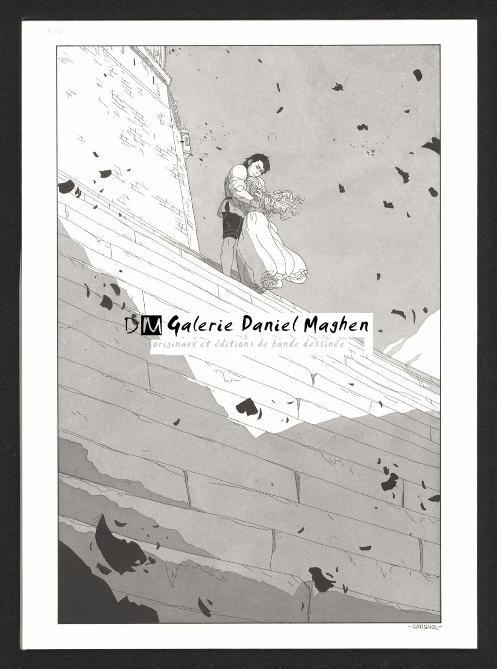 Planche originale accompagnée de sa première étape au crayon - Bertrand Gatignol - Encres noires et aquarelle sur papier - 6552